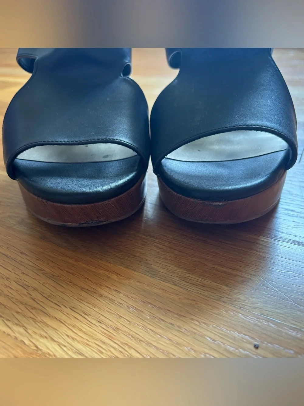 Black American Eagle Wedge Heels with Buckle Strap